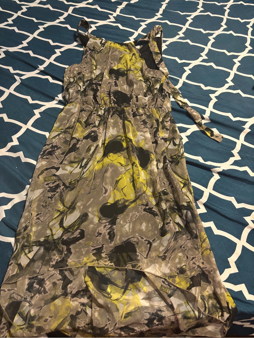 Vero Moda Floral Tie-Strap Dress in Yellow, Gray, Black